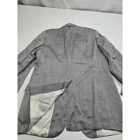 Vintage Lanvin Paris Blazer Mens 44L Gray 100% Silk Check Sport Coat Jacket 80s